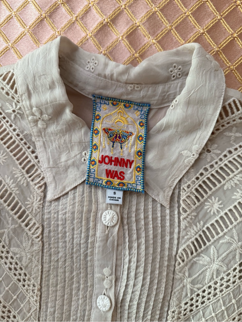 Brand New Johnny Was VictorianVintage-Inspired Beige Embroidered Button-Up S - Picture 7 of 7